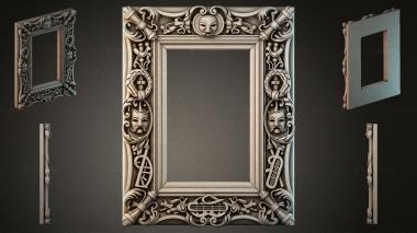 Decorative frames, framing Wooden frame with masks and floral ornaments 3d model