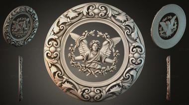 Decorative frames, framing Round medallion with a winged angel and swirls 3d model