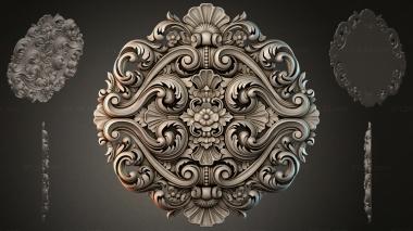 Round decor, rosettes Volute cartouche with floral ornament 3d model