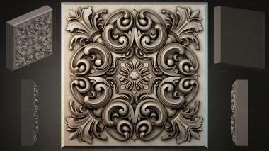 Round decor, rosettes Square panel with volutes and a central flower 3d model