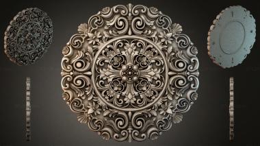 Round decor, rosettes Round rosette with volutes and floral ornament 3d model