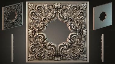 Round decor, rosettes Square panel with wavy ornament and round medallion 3d model