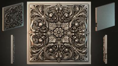 Round decor, rosettes Panel with symmetrical acanthus ornament and a central flower 3d model