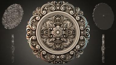 Round decor, rosettes Ceiling rose with pink carving and spiral scrolls 3d model