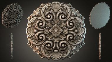 Round decor, rosettes Oval rosette with swirls and a central flower 3d model