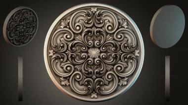Round decor, rosettes Round rosette with volutes and plant relief 3d model