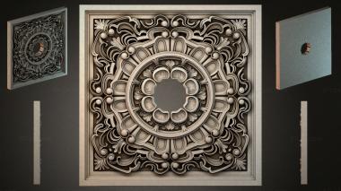Round decor, rosettes Square panel with a central medallion and foliate ornament 3d model
