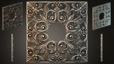 Round decor, rosettes Square panel with volutes and spirals 3d model