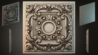 Round decor, rosettes Square panel with a central medallion and volutes 3d model