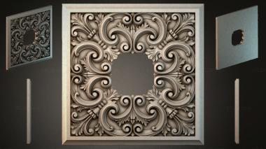 Round decor, rosettes Square panel with volutes and acanthus leaves 3d model