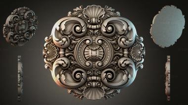 Round decor, rosettes Carved cartouche with volutes and shells 3d model