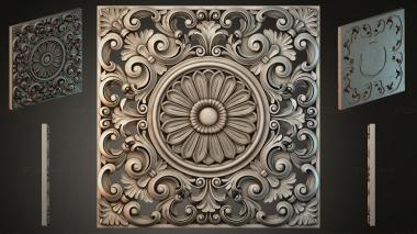 Round decor, rosettes Square panel with rosette and acanthus 3d model
