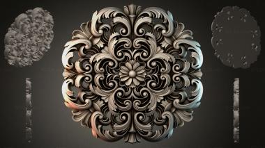 Round decor, rosettes Square rosette with volutes and a flower 3d model