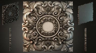 Round decor, rosettes Panel with a rosette and curls in the classical style 3d model