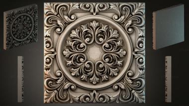 Round decor, rosettes Square panel with a round rosette and volutes 3d model