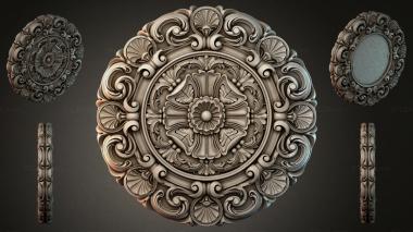 Round decor, rosettes Baroque ceiling medallion with volutes and floral rosettes 3d model