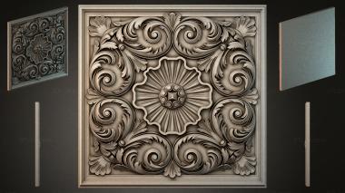 Round decor, rosettes Ceiling cassette with a spiral pattern and a radial flower 3d model