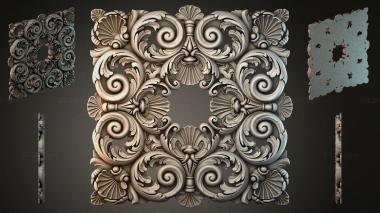 Round decor, rosettes Square panel with volutes and shells 3d model