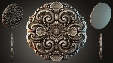 Round decor, rosettes Rosette with volutes and a floral medallion 3d model