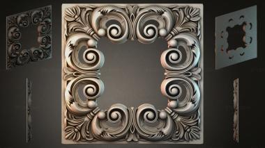 Round decor, rosettes Square ornament with volute curls and spheres 3d model