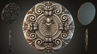 Round decor, rosettes Round rosette with a spiral pattern and a central basin 3d model