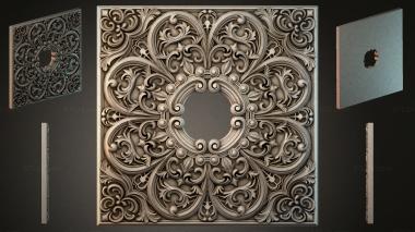 Round decor, rosettes Square panel with scrolls and a central medallion 3d model