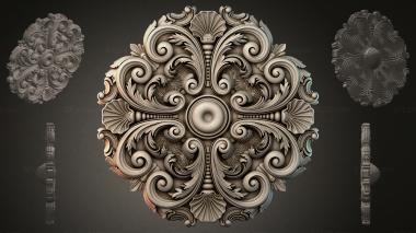 Round decor, rosettes Square cartel with volutes and a shell 3d model