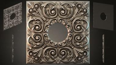 Round decor, rosettes Square panel with volutes and a round hole 3d model