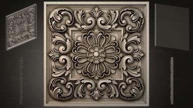 Round decor, rosettes Square panel with a central flower and swirls 3d model
