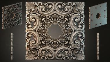 Round decor, rosettes Square panel with volutes and shells 3d model