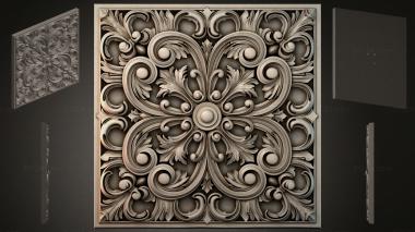 Round decor, rosettes Square panel with volutes and leaves 3d model