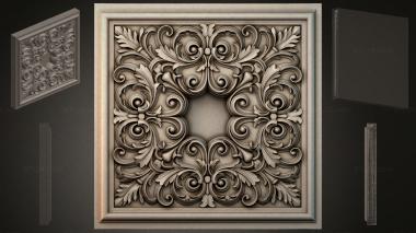 Round decor, rosettes Square cassette with acanthus scrolls and a central medallion 3d model