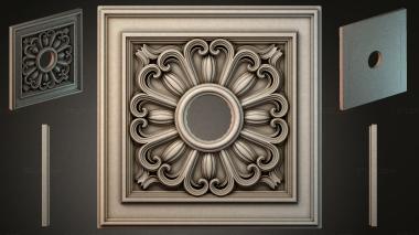 Round decor, rosettes Square rosette with volutes and a central medallion 3d model