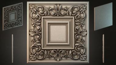 Round decor, rosettes Square panel with volute corners and multi-stage framing 3d model