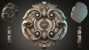 Round decor, rosettes Classic style rosette with volutes and shells 3d model