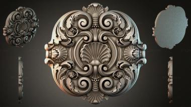 Round decor, rosettes Round carved panel with scrolls and shells 3d model