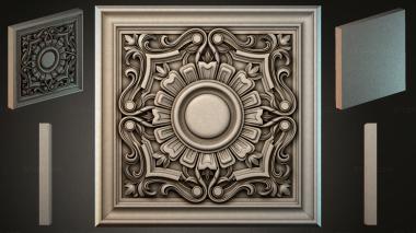 Round decor, rosettes Ceiling coffer with rosette and curls 3d model