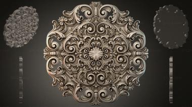 Round decor, rosettes Carved ornament with volutes and a rosette 3d model