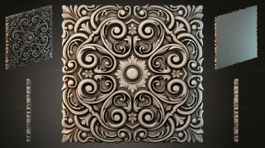 Round decor, rosettes Square panel with volutes and a central medallion 3d model