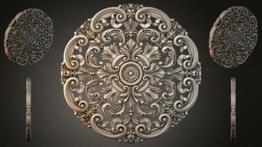 Round decor, rosettes Round carved panel with volutes and a central rosette 3d model