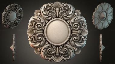 Round decor, rosettes Round carved panel with volutes and lion masks 3d model