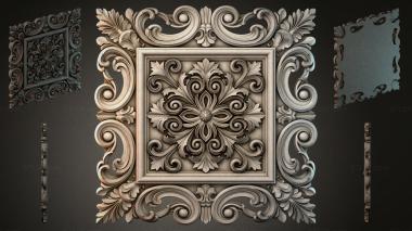 Round decor, rosettes Square panel with floral medallion and spiral corners 3d model