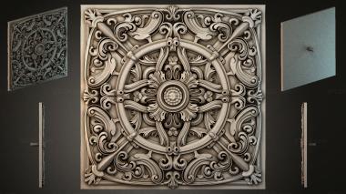 Round decor, rosettes Carved ceiling medallion with floral pattern and volutes 3d model
