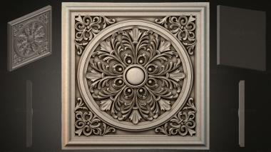 Round decor, rosettes Square panel with a round rosette and swirls 3d model