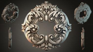 Round decor, rosettes Cartouche with leaves, curls, and a hemisphere for CNC 3d model