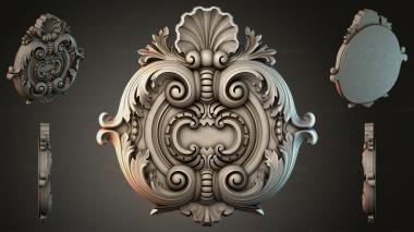 Round decor, rosettes Cartouche with volutes and shell - baroque ornament 3d model