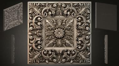 Round decor, rosettes Square panel with acanthus scrolls and a central rosette 3d model