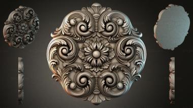 Round decor, rosettes Ceiling rosette with volutes and a central flower 3d model