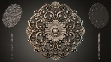 Round decor, rosettes Classic ceiling rosette with swirls and a central flower 3d model
