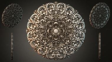 Round decor, rosettes Carved rosette with scrolls and a central flower 3d model